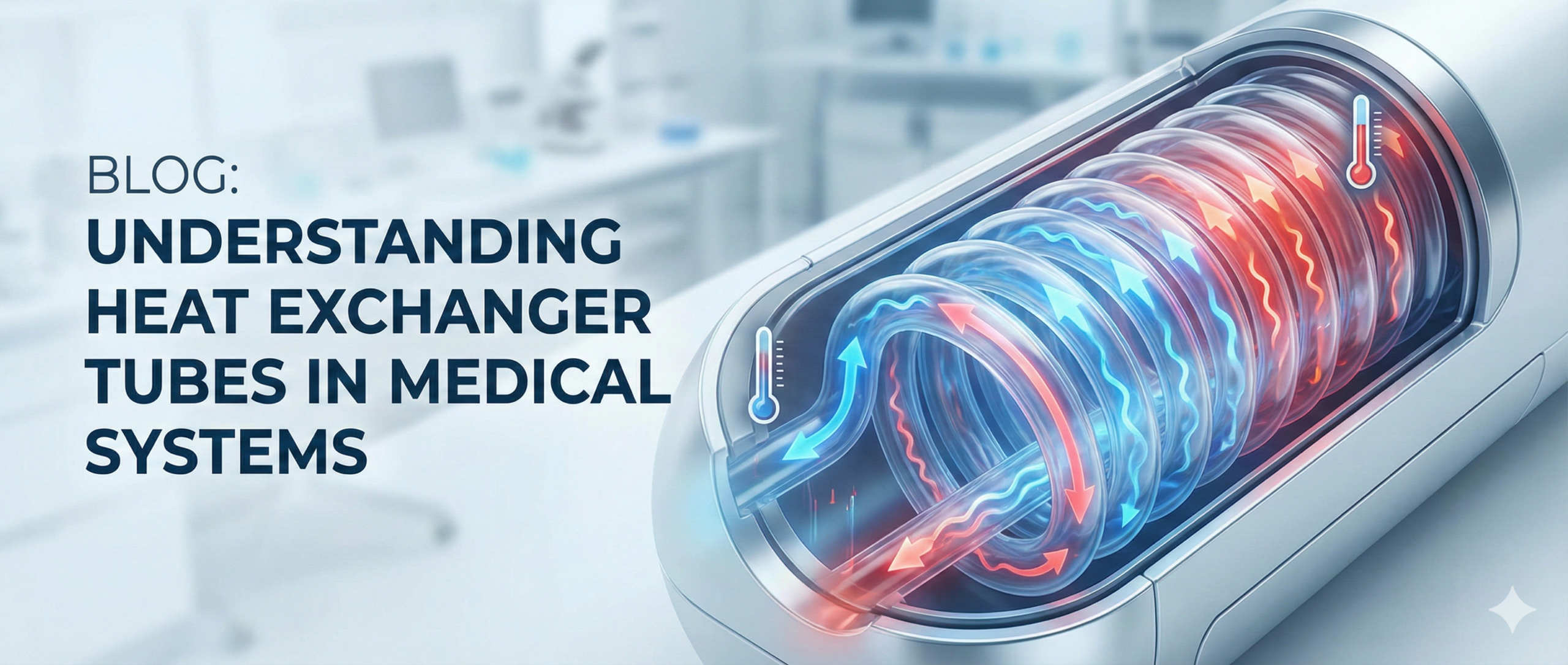 Heat exchanger tubes showing fluid flow and heat transfer inside a medical heat exchanger system
